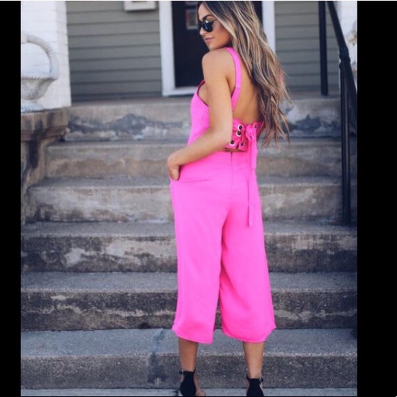 hot pink lace jumpsuit